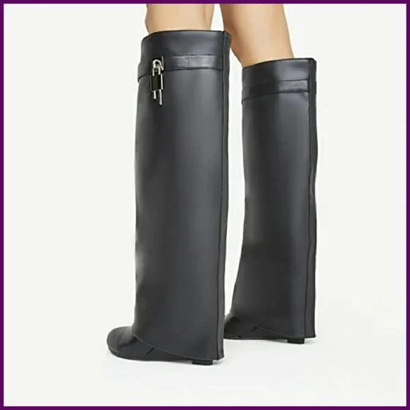 Black Women's Knee-High Boots - Picture 5 of 7